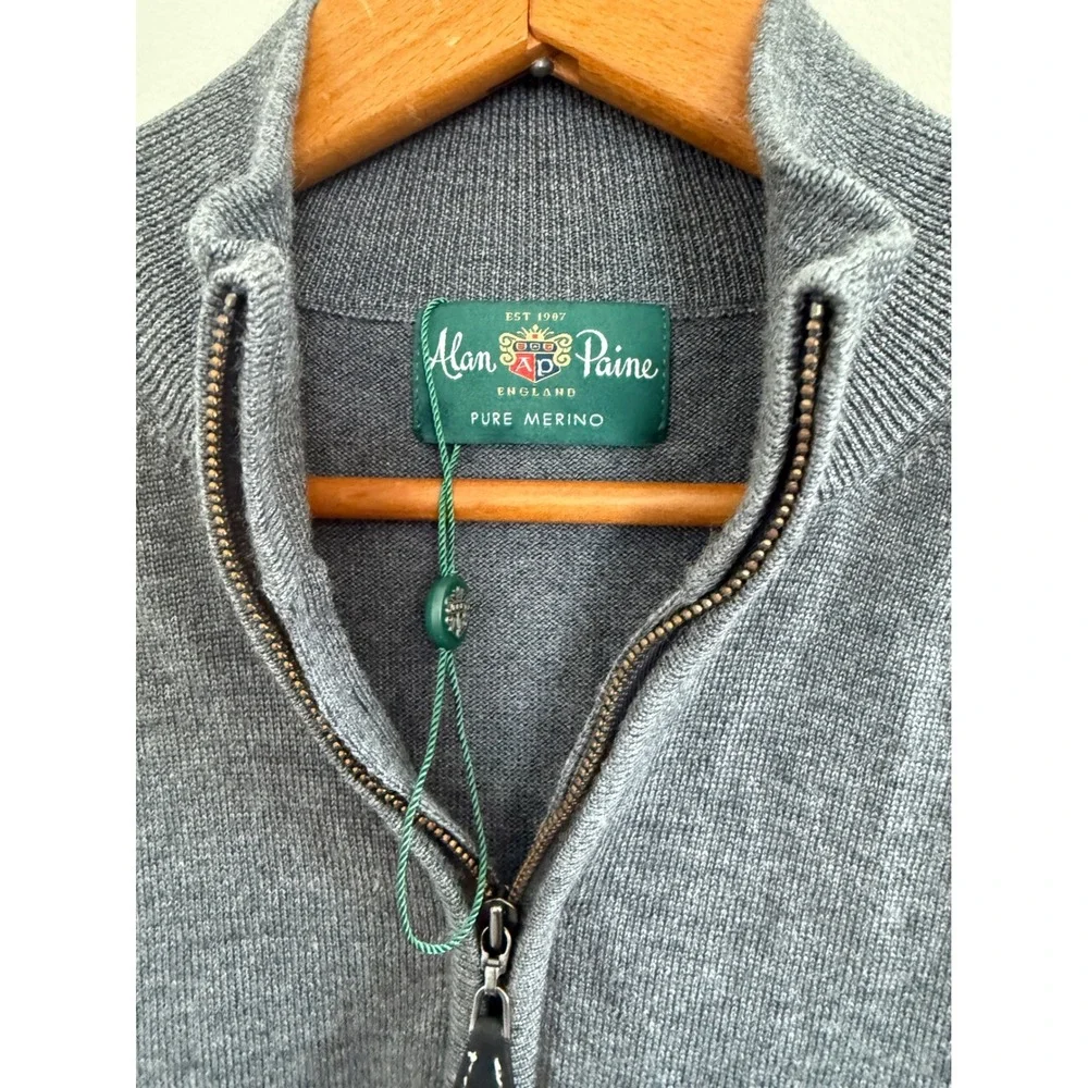Alan Paine Pure Merino Wool 1/4 Zip‎ Sweater Vest Gray Size 42 EU 50 NWOT